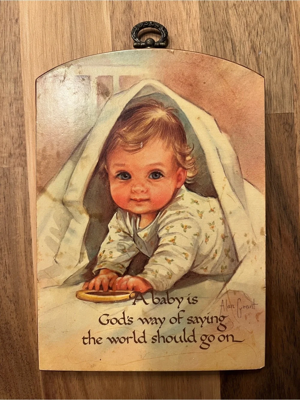 Vintage 1970s Alan Grant Wood Wall Hanging Plaque for Nursery